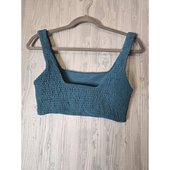 Aila Blue Pixie Bikini Top | Smocked Textured Swim Top | Size M - Picture 7 of 10